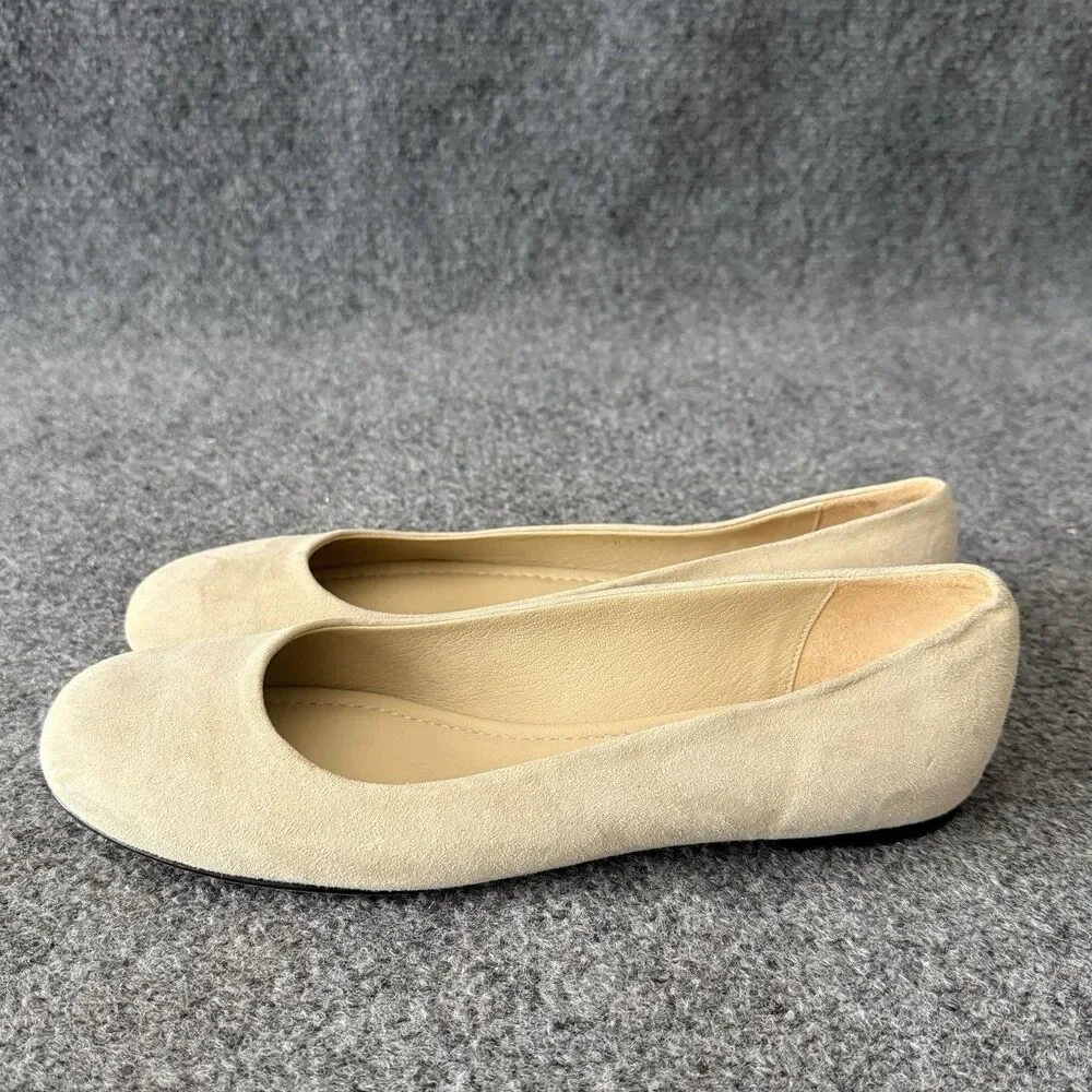 Garnet Hill Petra Suede Ballet Flats Beige Made In Italy Women's 9.5 Comfort